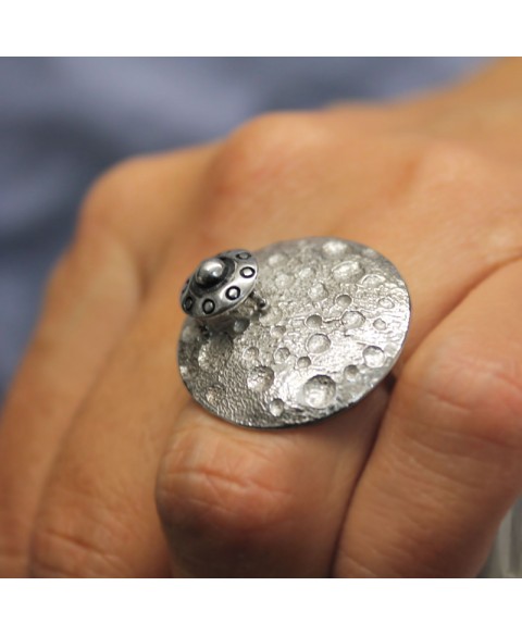 Moon ufo ring sterling silver