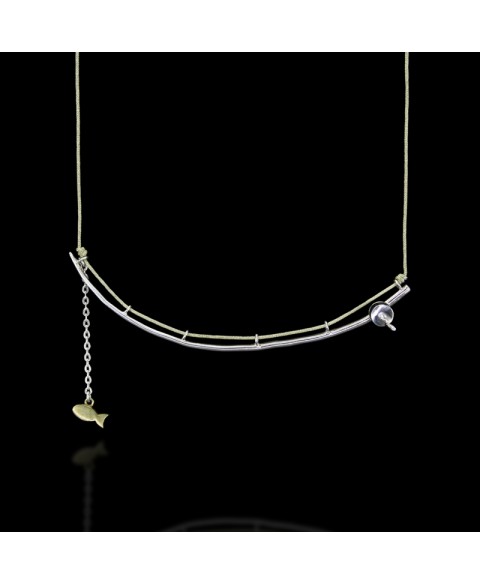 Sterling silver fishing rod necklace