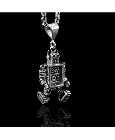 Robot necklace sterling silver