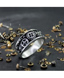 gears carved ring sterling silver