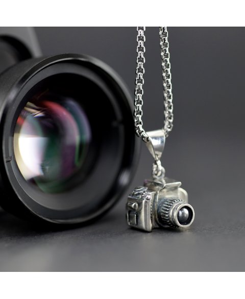 photo camera pendant silver