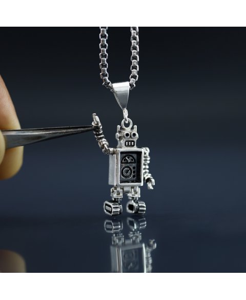 Robot necklace sterling silver