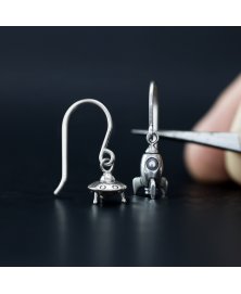 Ufo and rocket earrings sterling silver