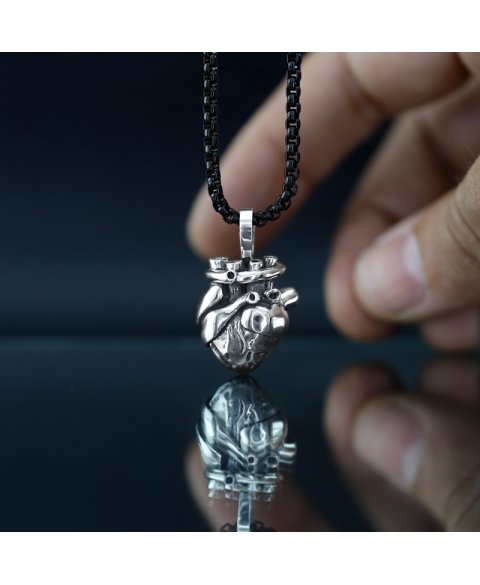 Anatomical heart sterling silver