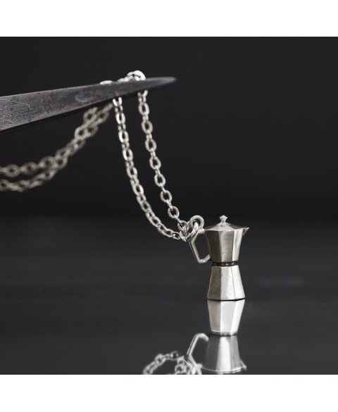 Coffee pot mini pendant, sterling silver
