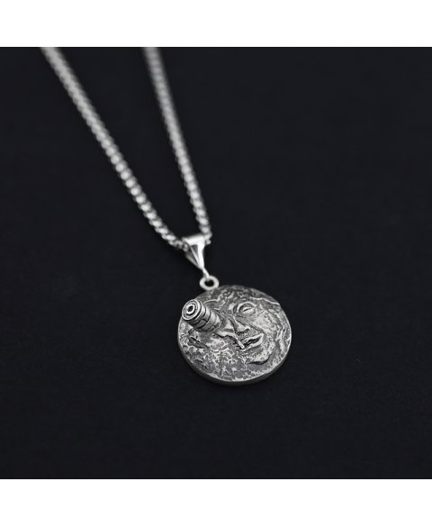 Sterling silver moon and rocket pendant