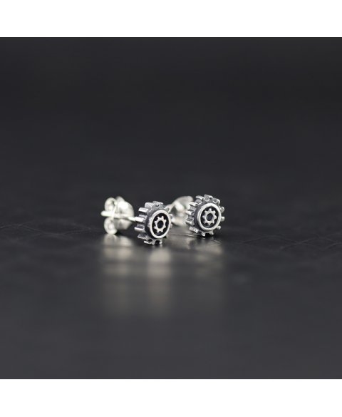 Sterling silver gear earrings