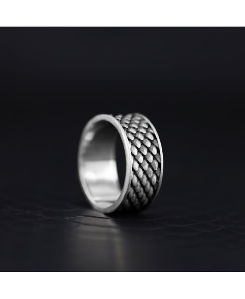 Matte texture men's ring in sterling silver